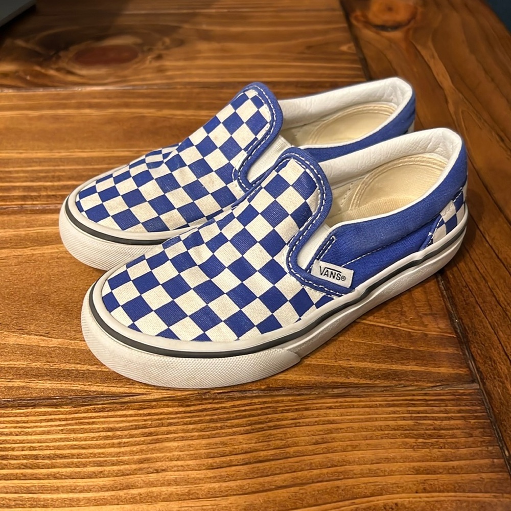 Vans little boy kids 13.5 Blue Checkered Slip Ons shoes